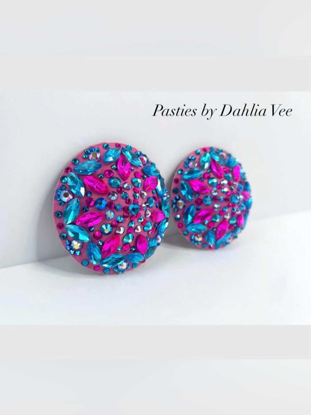 Round Rhinestone Pasties in Hot Pink & Turquoise